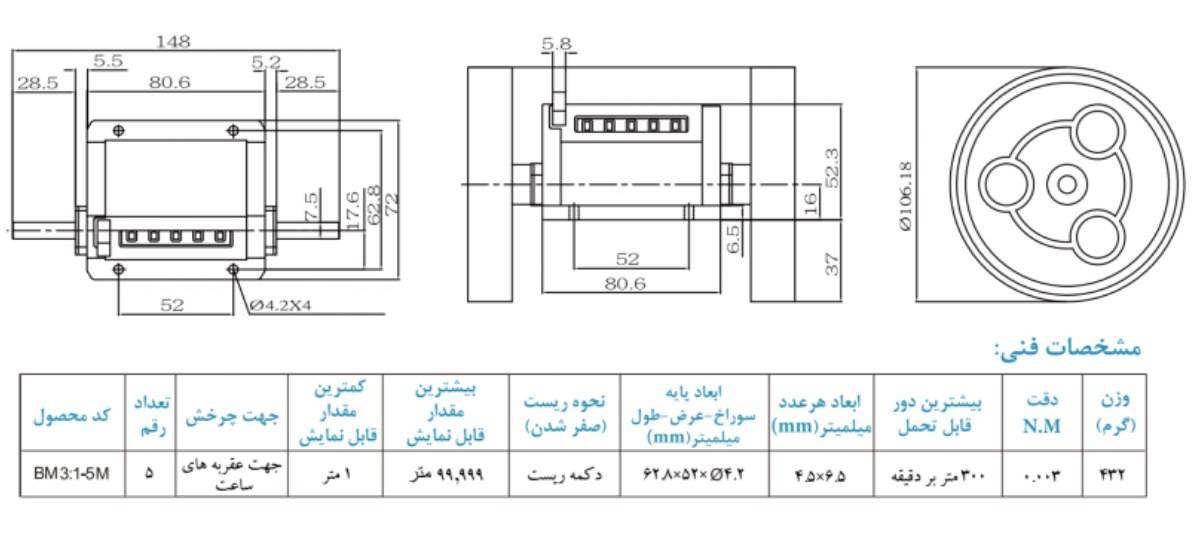 متراتور چرخ دار 5 رقمی متر شمار مدل MS-3:1-5M تایوان اپگرین APGREEN